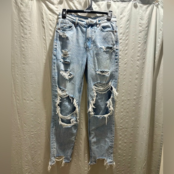 American Eagle Blue Mom Jeans with Distressed Details - Picture 3 of 7